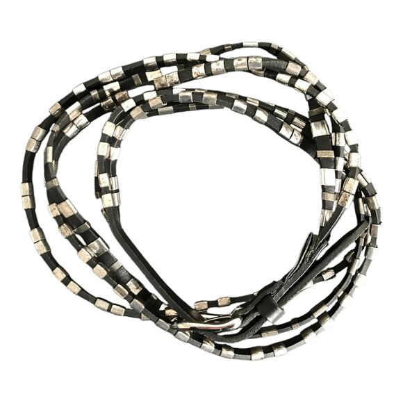 Isabel Marant black Leather Buckle Belt Womens M Triple Strand Silver Hardware - Picture 5 of 5